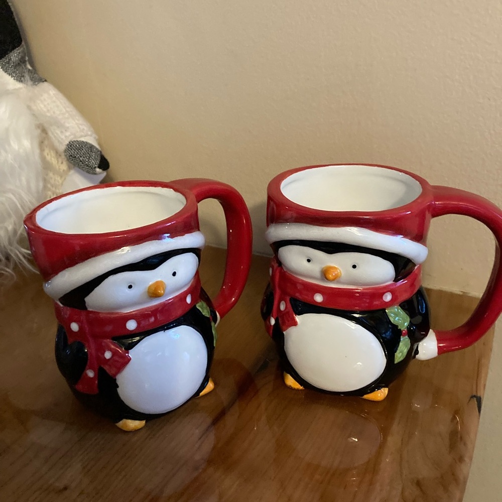 Festive Penguin Mug Set - Red and Black